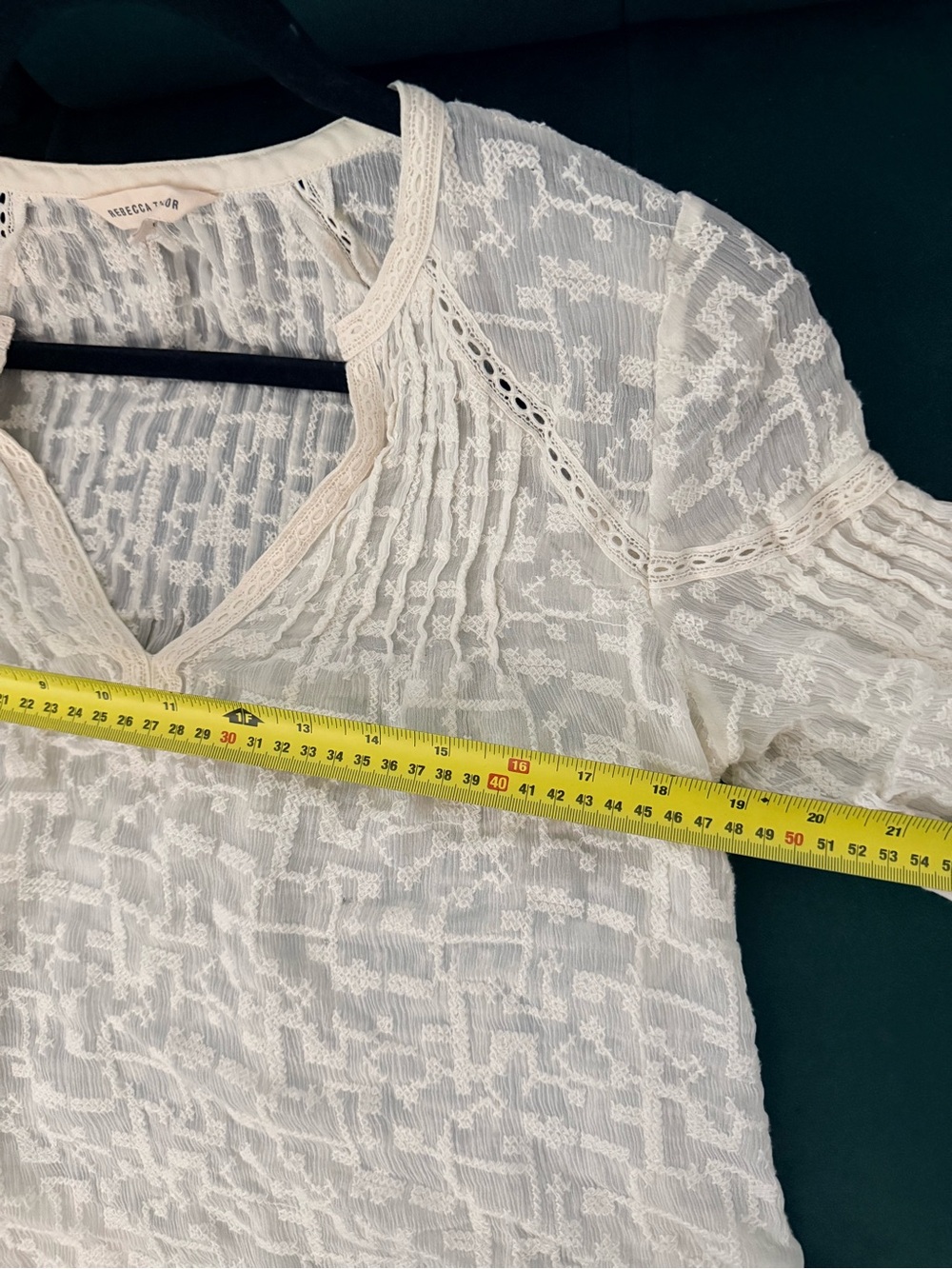 REBECCA TAYLOR White 100% Silk Embroidered Lace Blouse Top V-Neck Shabby Chic - Picture 8 of 9